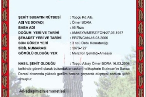 Şehit Topçu Alb. Ömer BORA